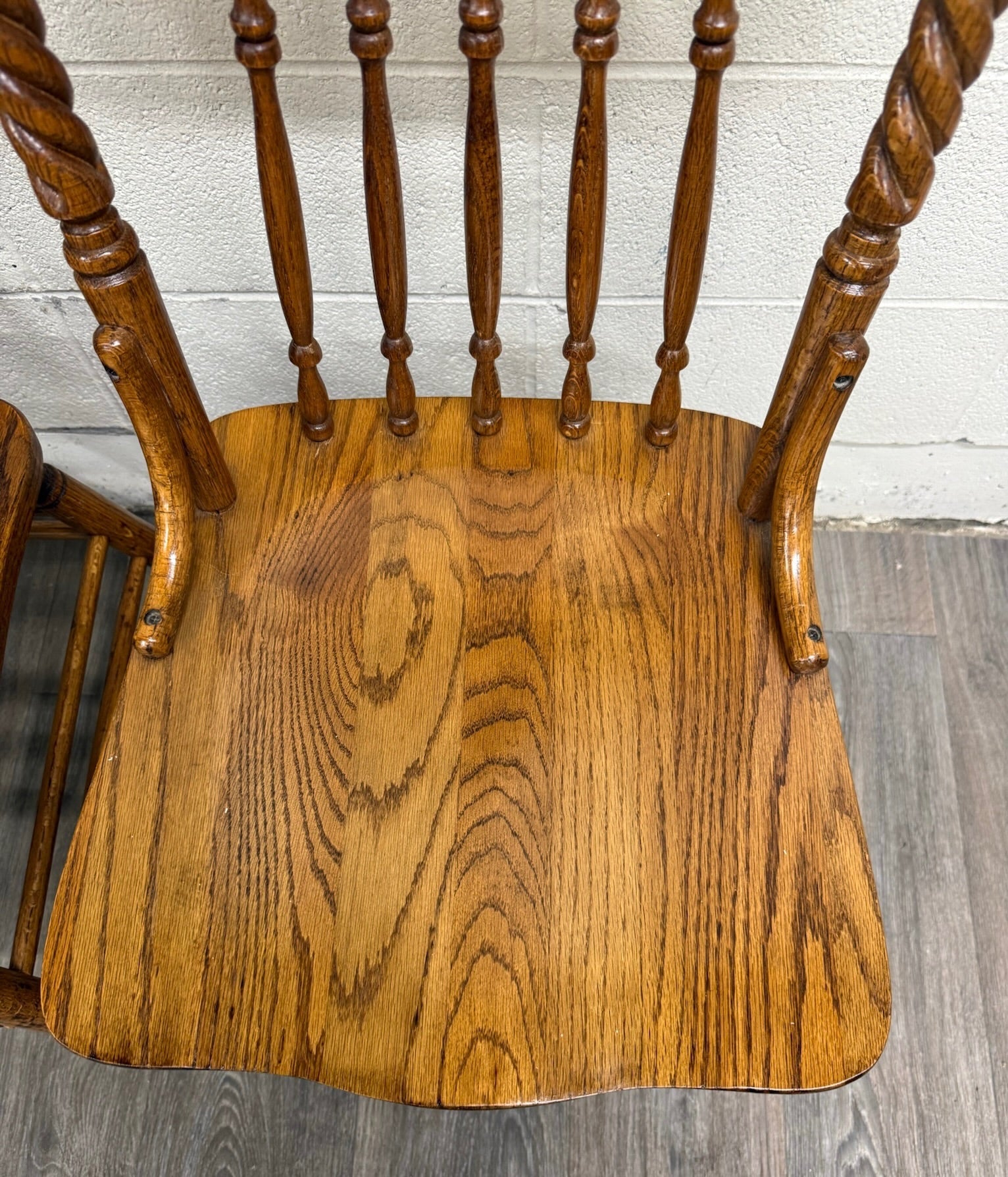 Antique Oak Pressed Back Barley Twist Dining Chairs - Full Set of 4