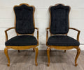 Vintage French Provincial Style Tufted Black Velvet Armchairs - Pair