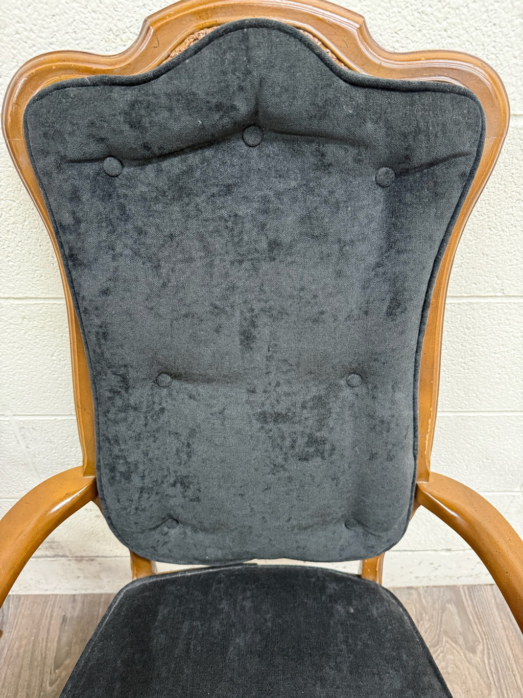 Vintage French Provincial Style Tufted Black Velvet Armchairs - Pair