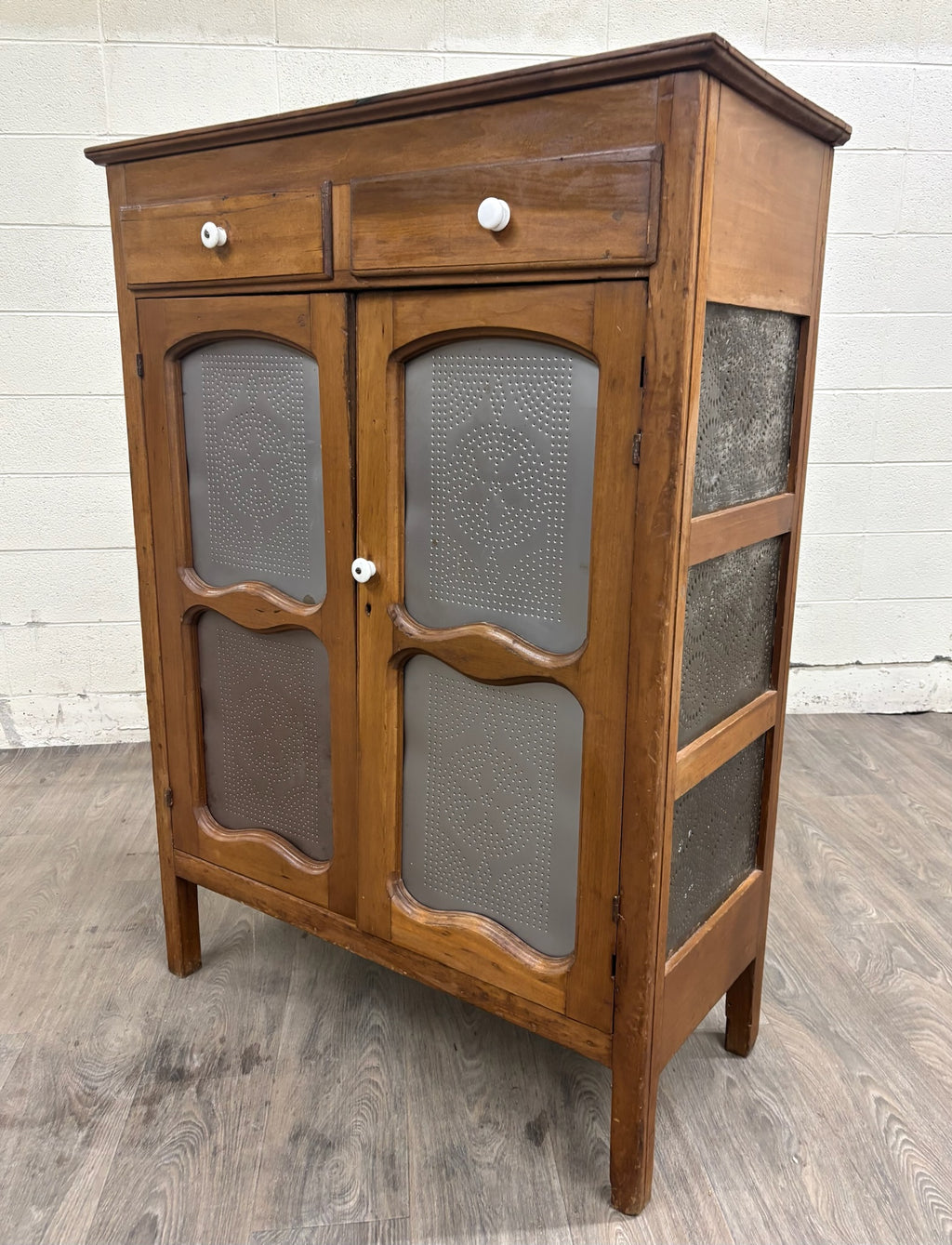 Antique Rustic French Provincial Punched Tin Pie Safe Jelly Cupboard Cabinet