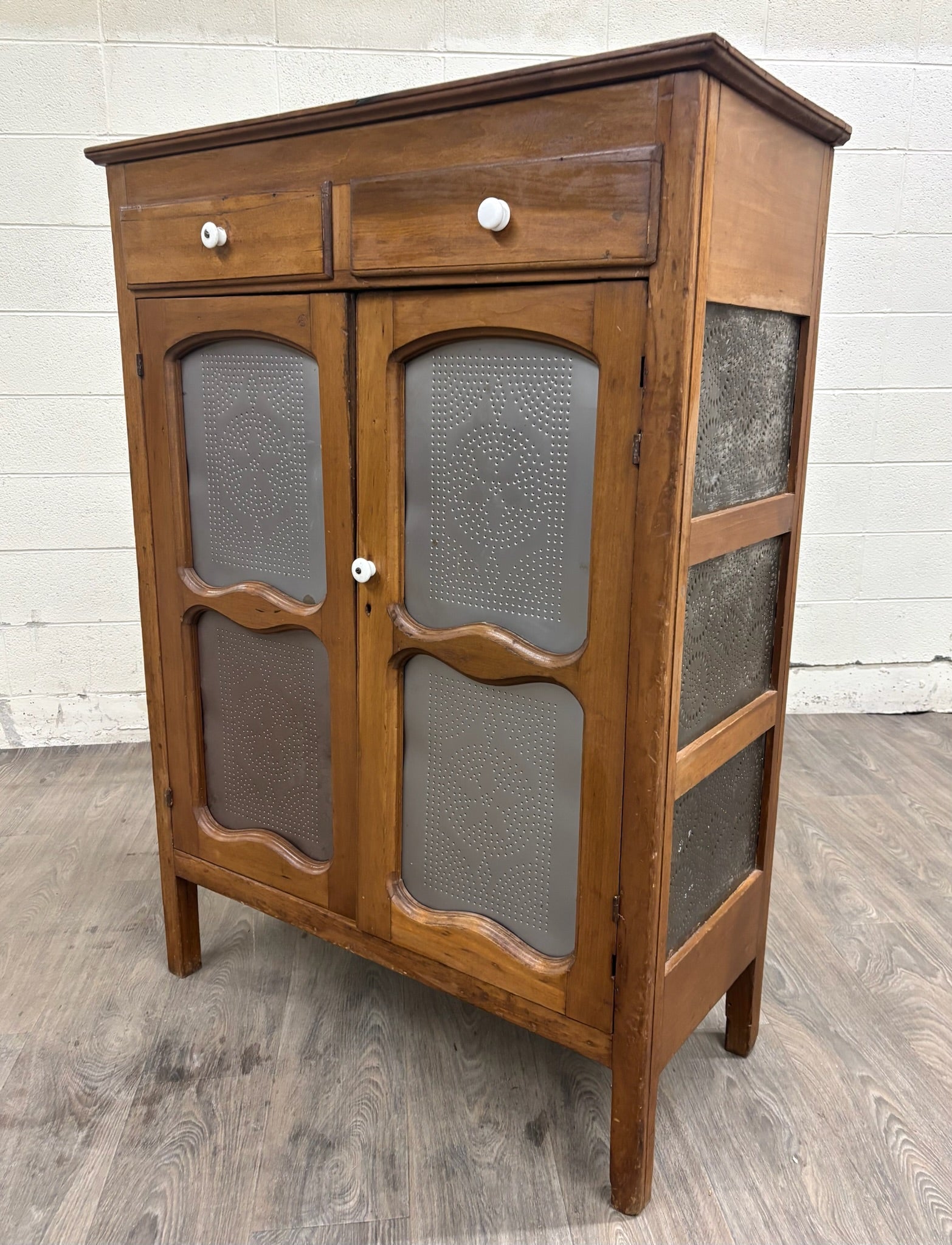 Antique Rustic French Provincial Punched Tin Pie Safe Jelly Cupboard Cabinet