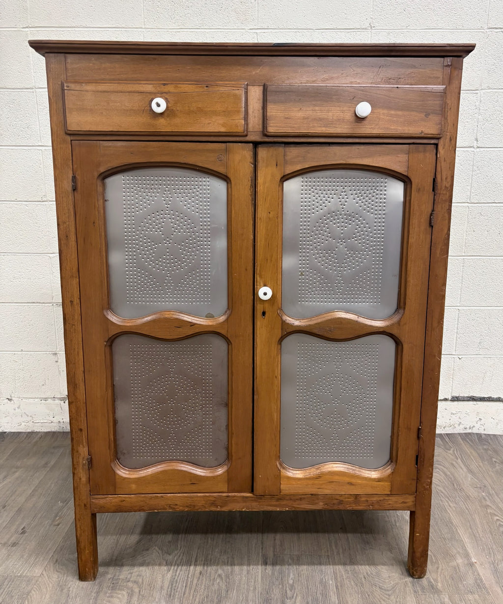 Antique Rustic French Provincial Punched Tin Pie Safe Jelly Cupboard Cabinet