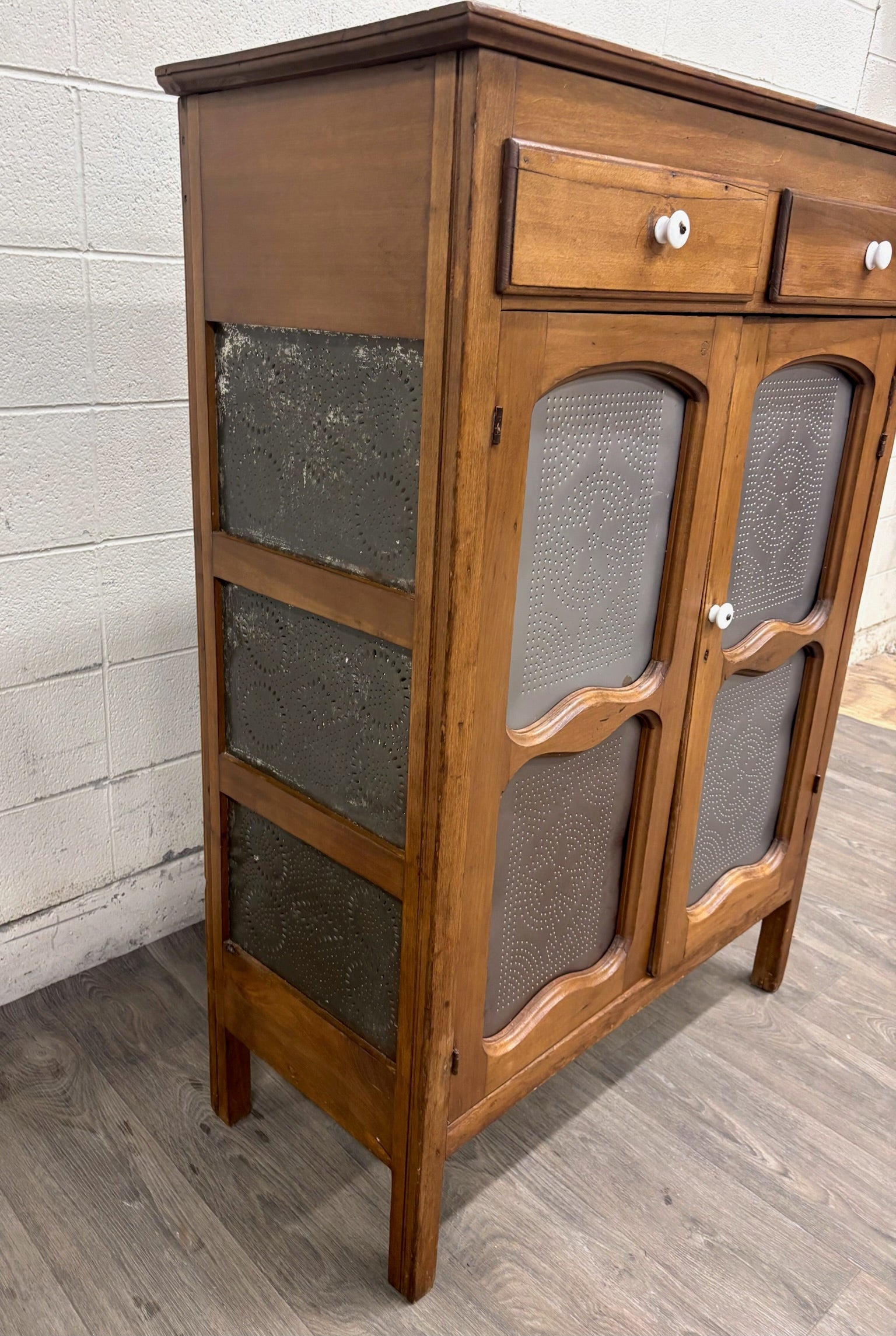 Antique Rustic French Provincial Punched Tin Pie Safe Jelly Cupboard Cabinet