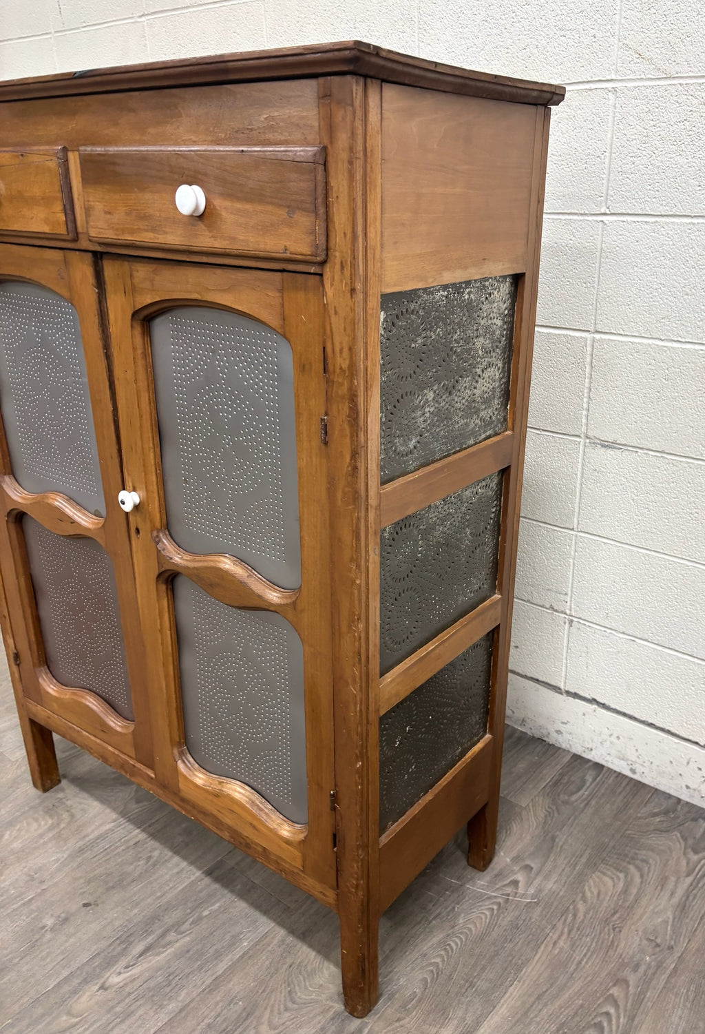 Antique Rustic French Provincial Punched Tin Pie Safe Jelly Cupboard Cabinet