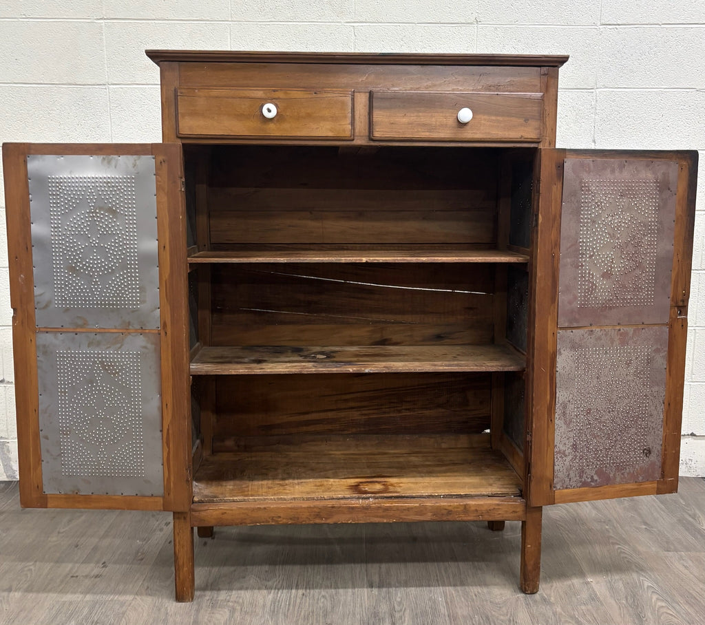 Antique Rustic French Provincial Punched Tin Pie Safe Jelly Cupboard Cabinet