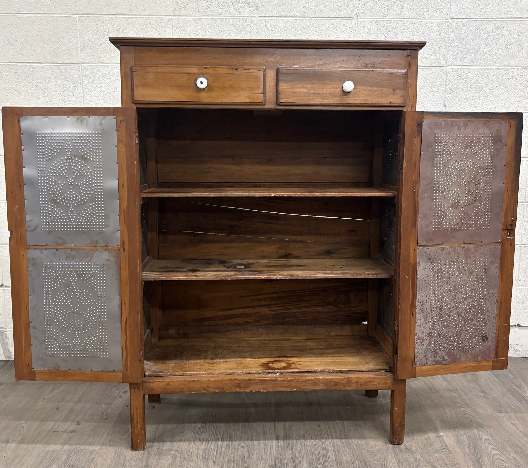 Antique Rustic French Provincial Punched Tin Pie Safe Jelly Cupboard Cabinet