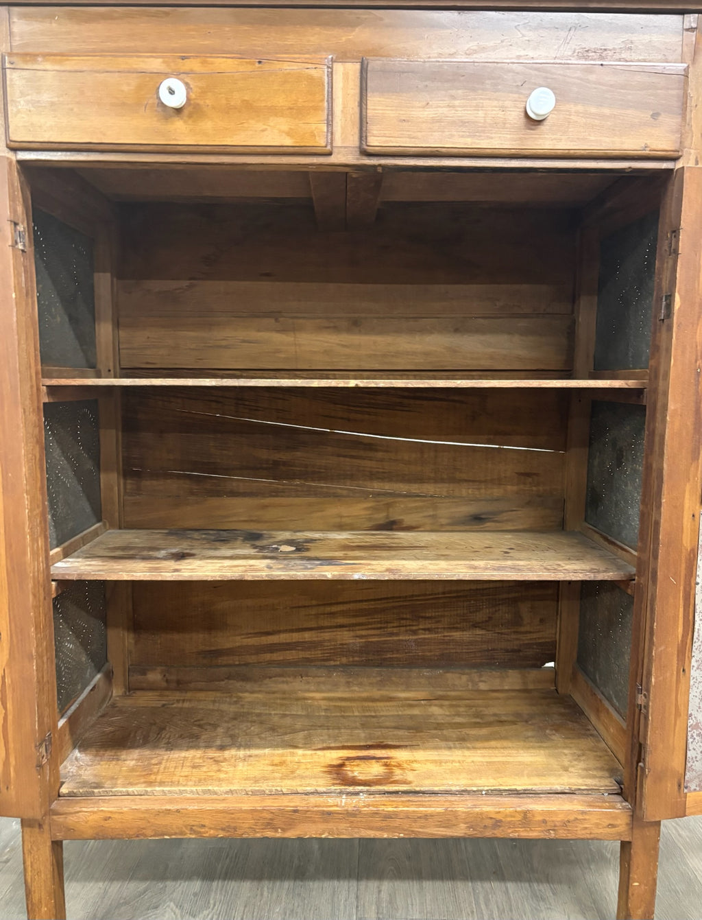 Antique Rustic French Provincial Punched Tin Pie Safe Jelly Cupboard Cabinet