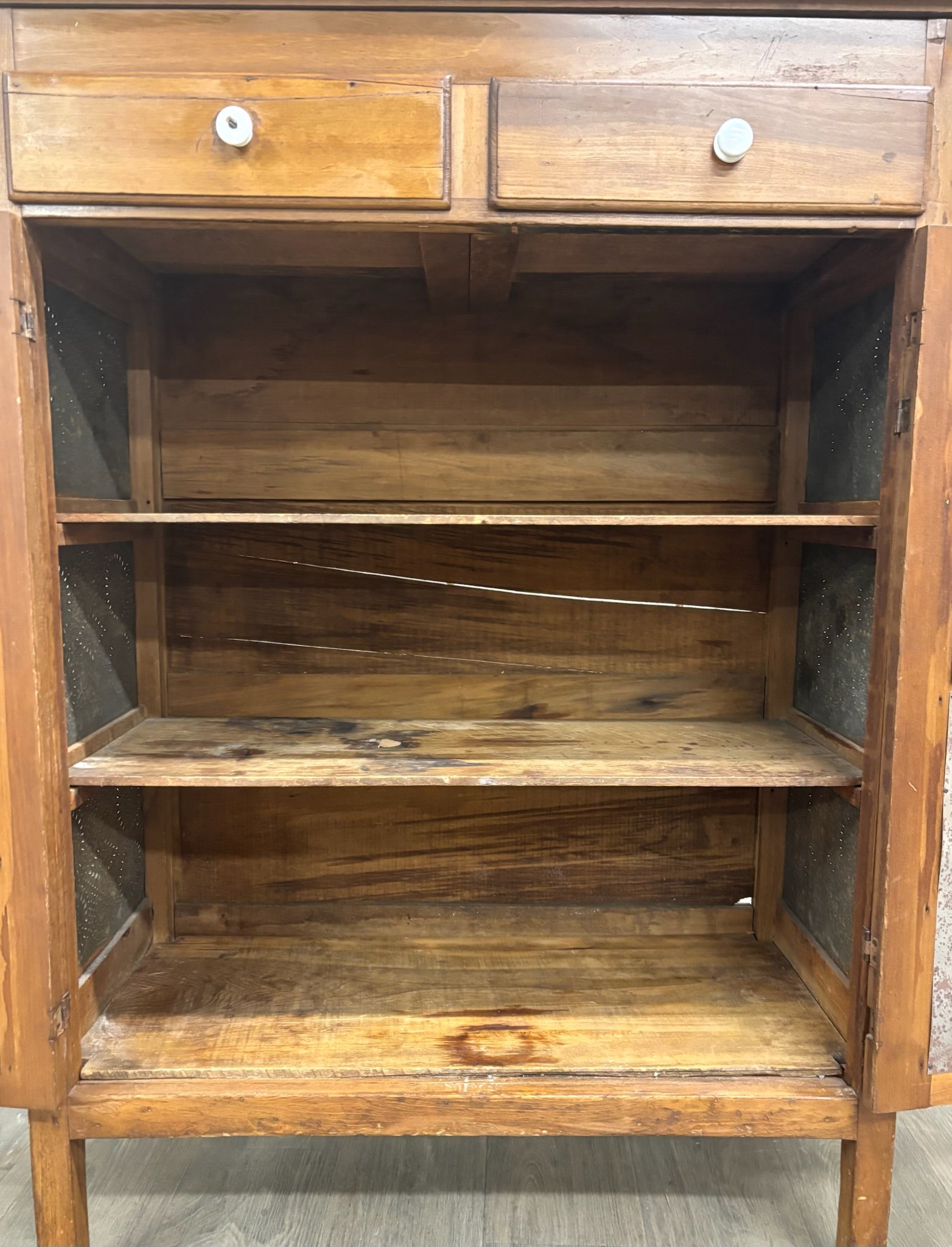 Antique Rustic French Provincial Punched Tin Pie Safe Jelly Cupboard Cabinet