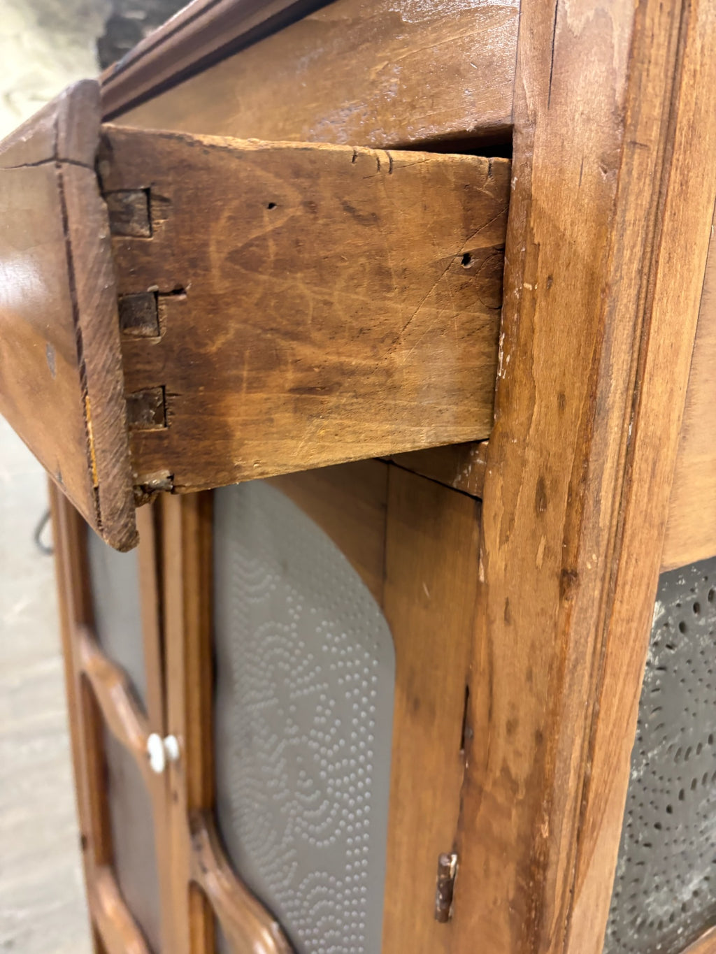 Antique Rustic French Provincial Punched Tin Pie Safe Jelly Cupboard Cabinet