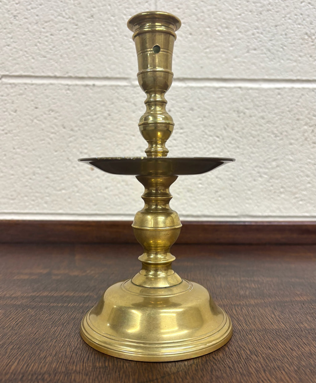 Antique Brass Candlestick Chamberstick with Drip Tray