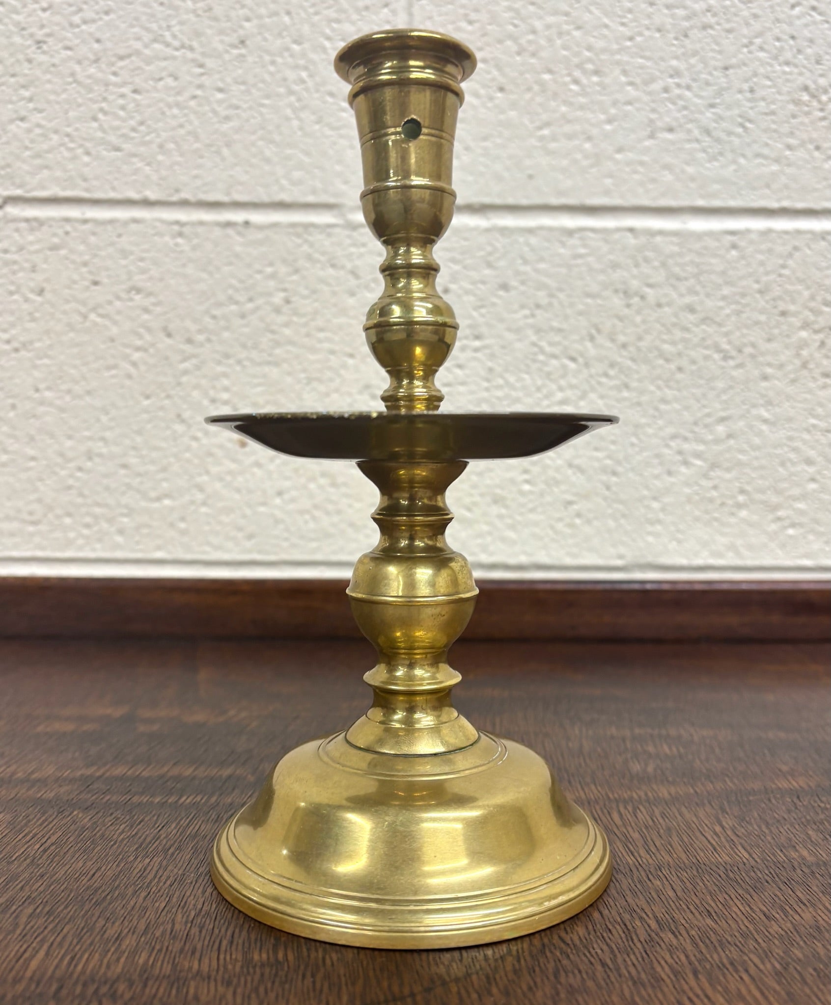 Antique Brass Candlestick Chamberstick with Drip Tray