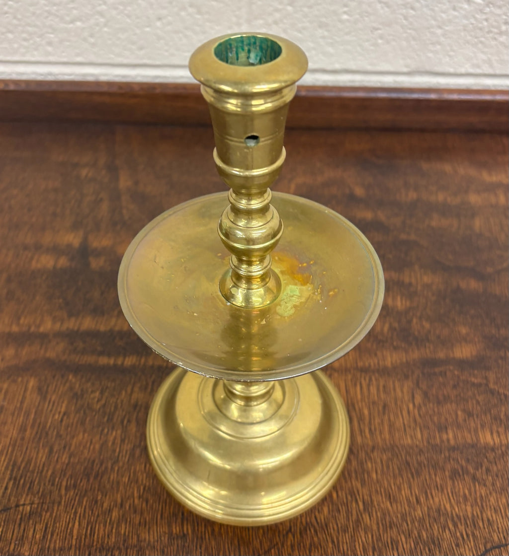 Antique Brass Candlestick Chamberstick with Drip Tray