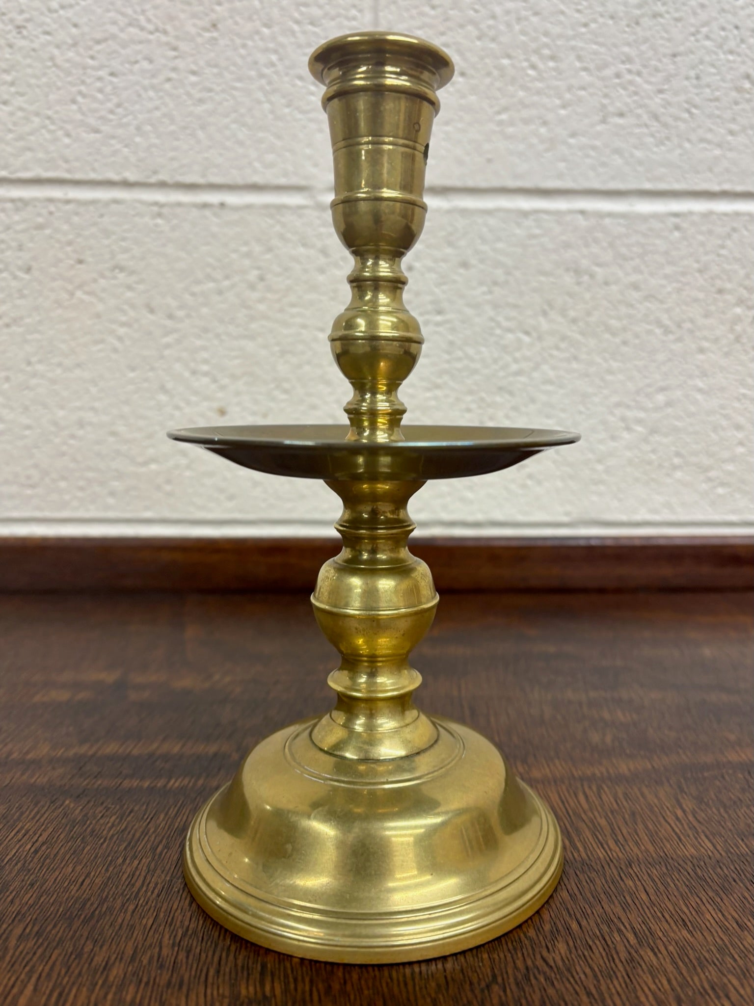 Antique Brass Candlestick Chamberstick with Drip Tray