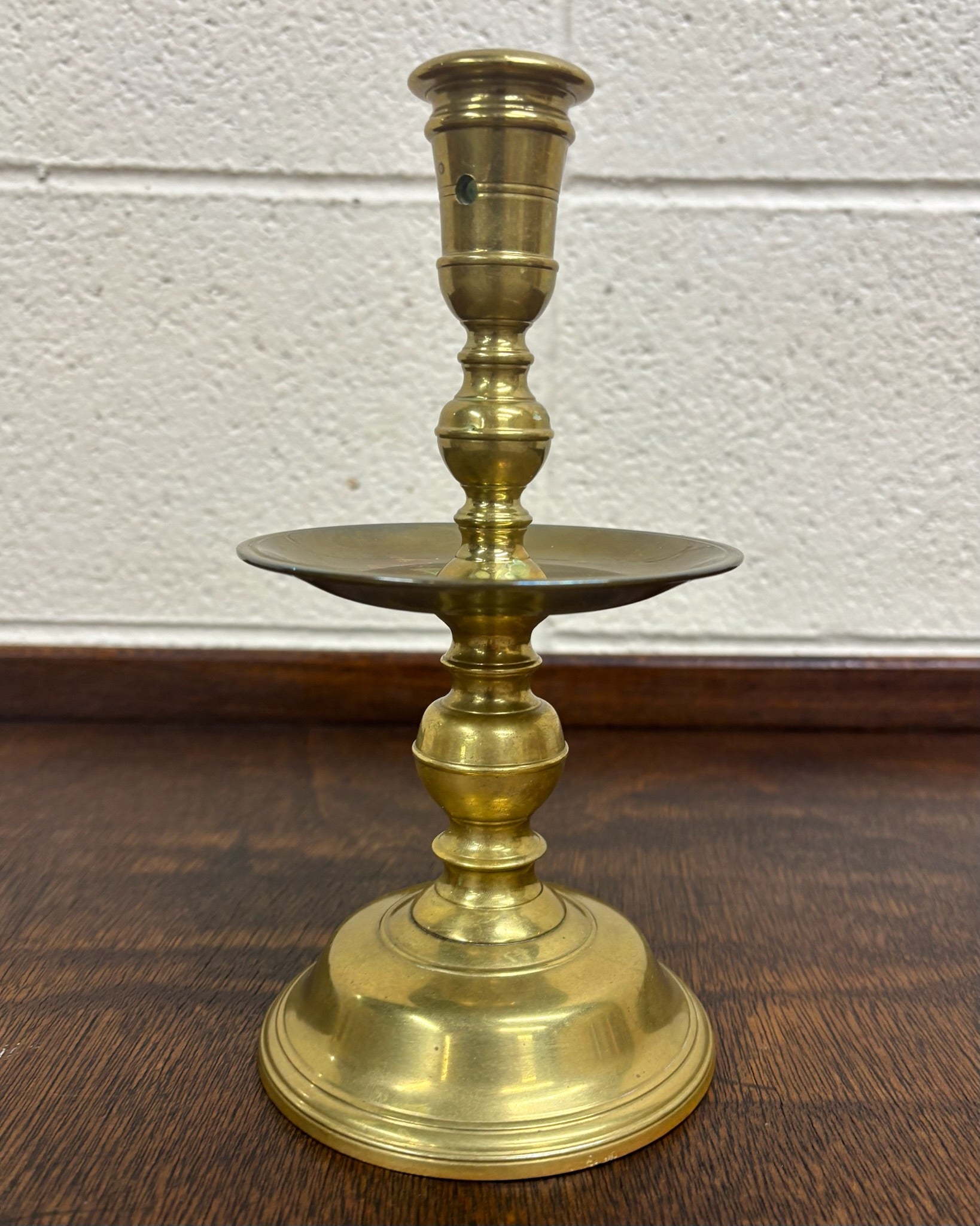Antique Brass Candlestick Chamberstick with Drip Tray