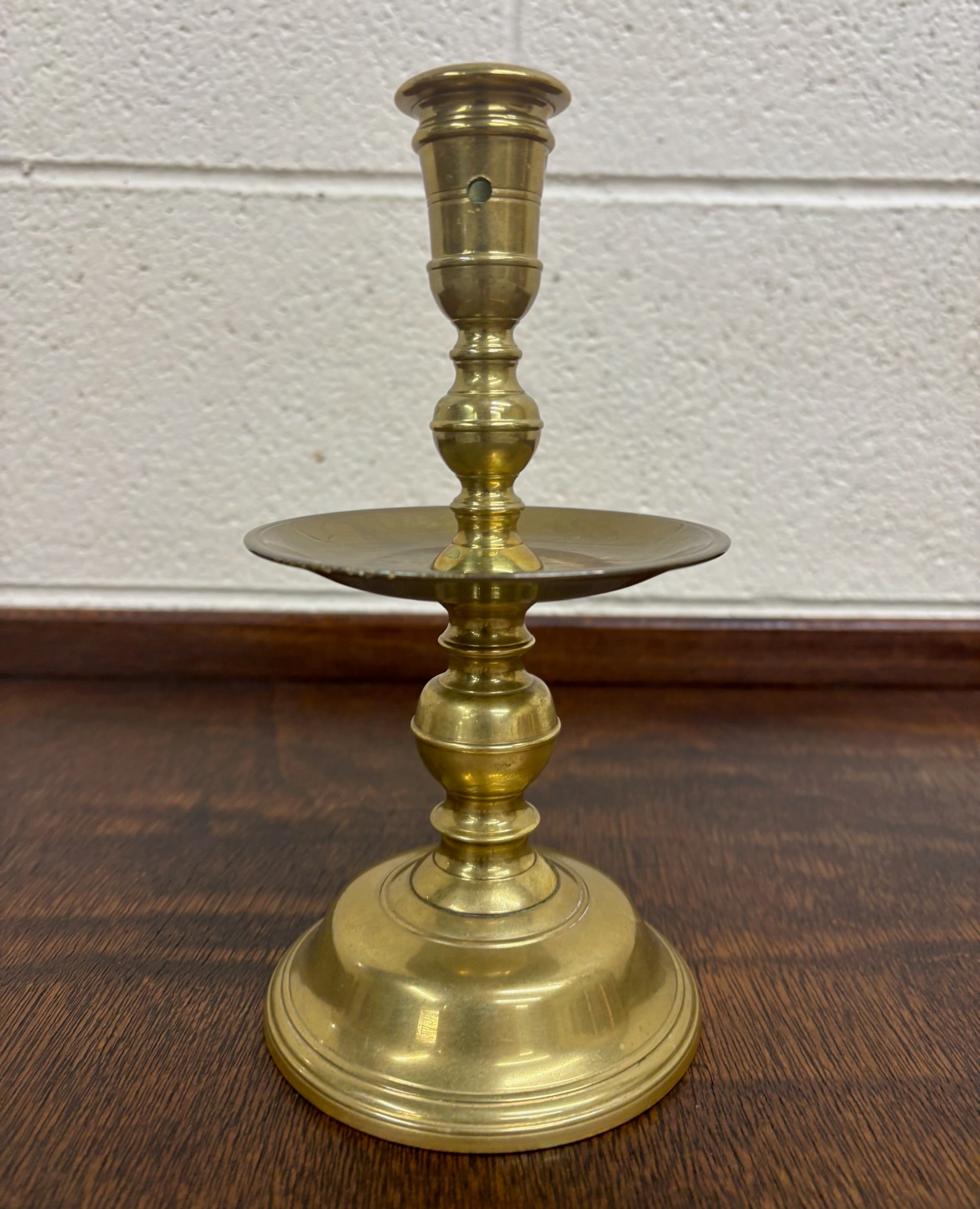 Antique Brass Candlestick Chamberstick with Drip Tray