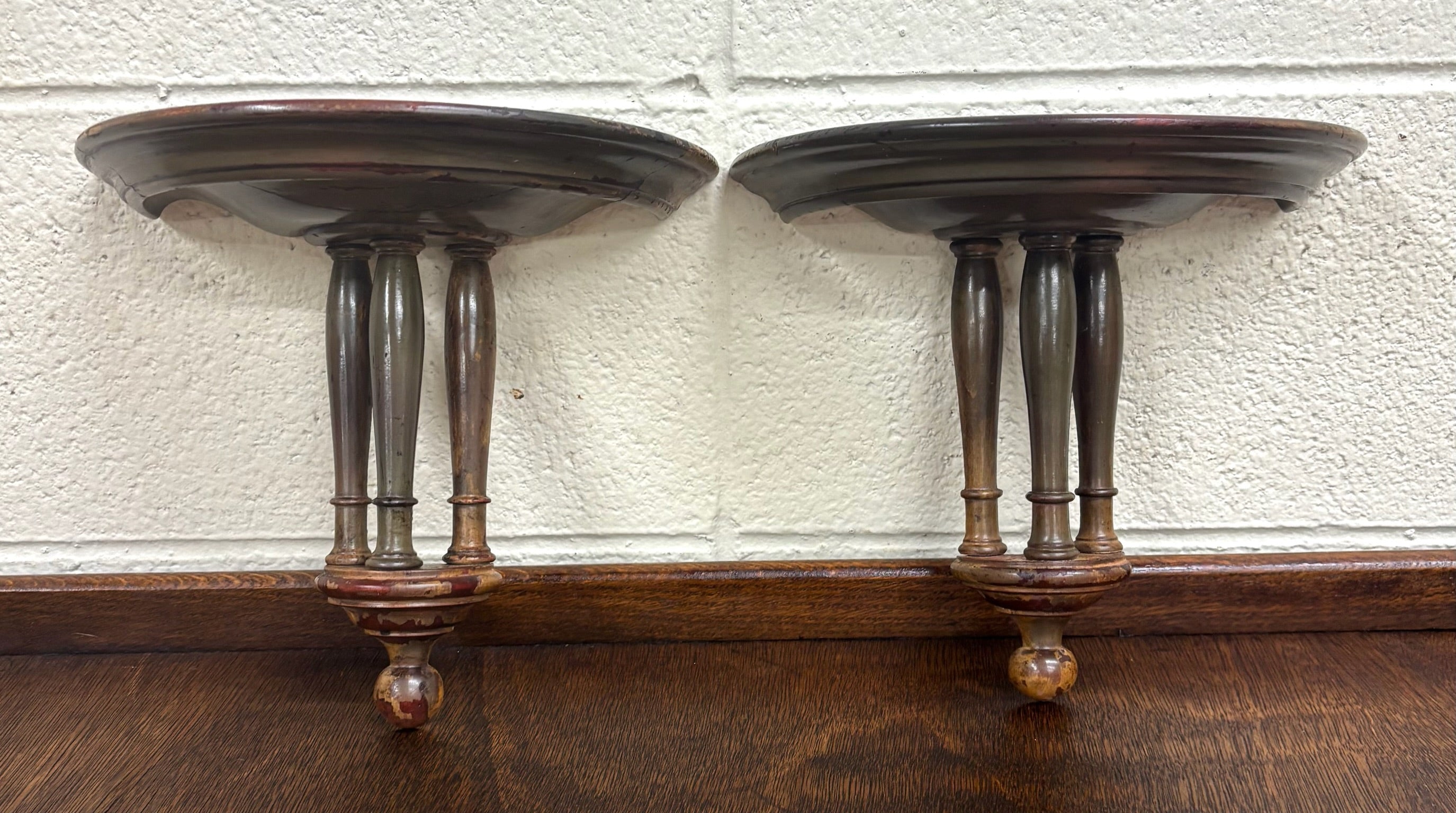 Vintage Classic Colonial Revival Wooden Wall Shelves - Pair