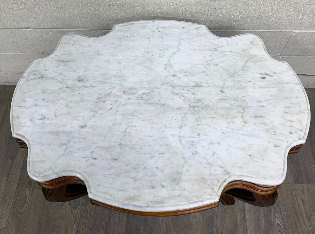 Antique White Marble Turtle Top Victorian Eastlake Parlor Table Center Table