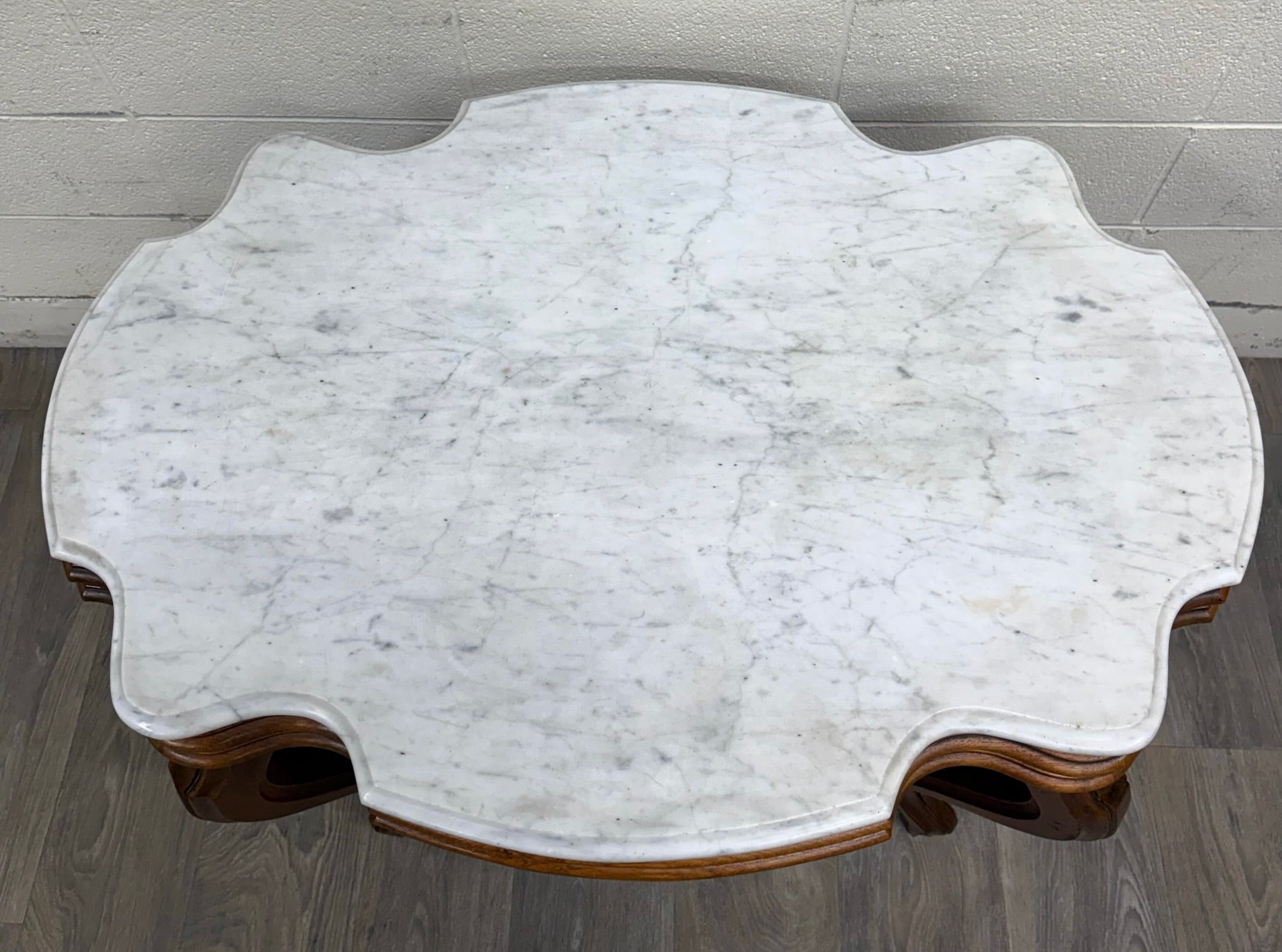 Antique White Marble Turtle Top Victorian Eastlake Parlor Table Center Table