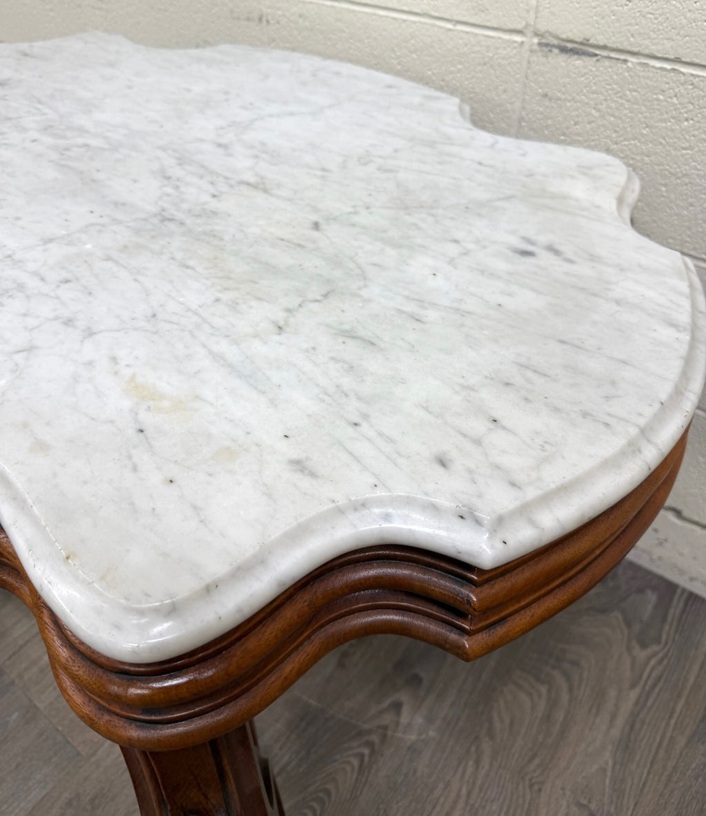 Antique White Marble Turtle Top Victorian Eastlake Parlor Table Center Table