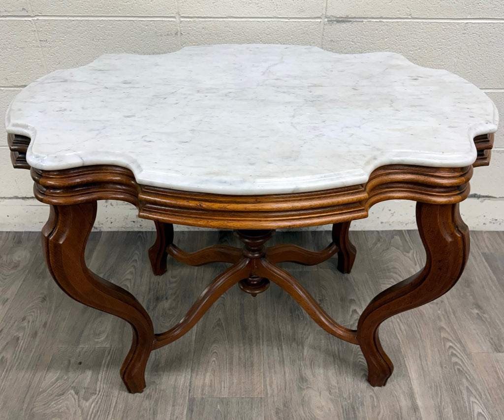 Antique White Marble Turtle Top Victorian Eastlake Parlor Table Center Table
