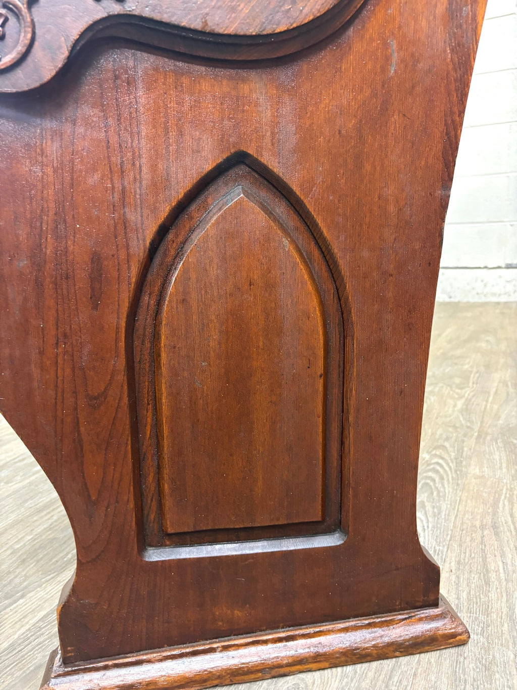 Antique American Gothic Revival 8 Ft Carved Solid Oak Church Pew