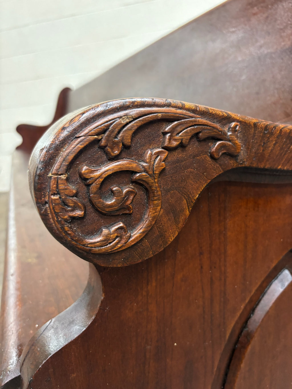 Antique American Gothic Revival 8 Ft Carved Solid Oak Church Pew