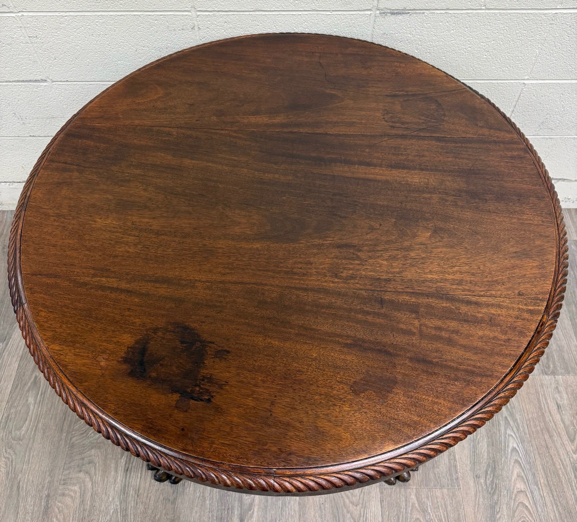Antique American Empire Carved Mahogany Lion Paw Feet Pedestal Center Table