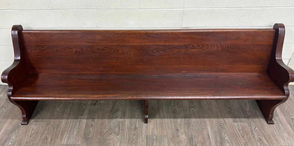 Antique American Gothic Revival 8 Ft Carved Solid Oak Church Pew