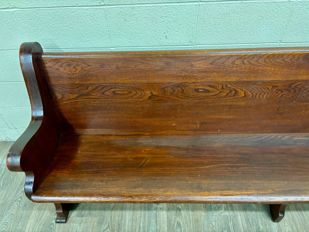 Antique American Gothic Revival 8 Ft Carved Solid Oak Church Pew
