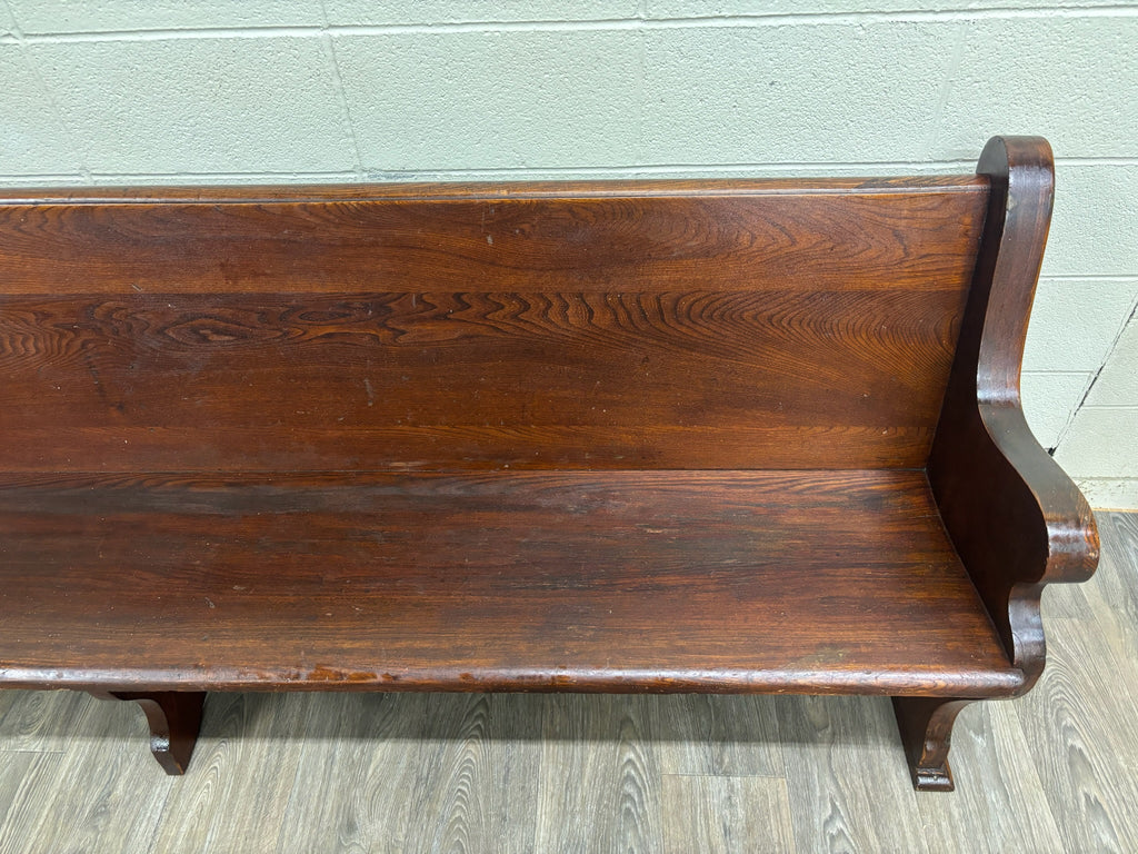 Antique American Gothic Revival 8 Ft Carved Solid Oak Church Pew