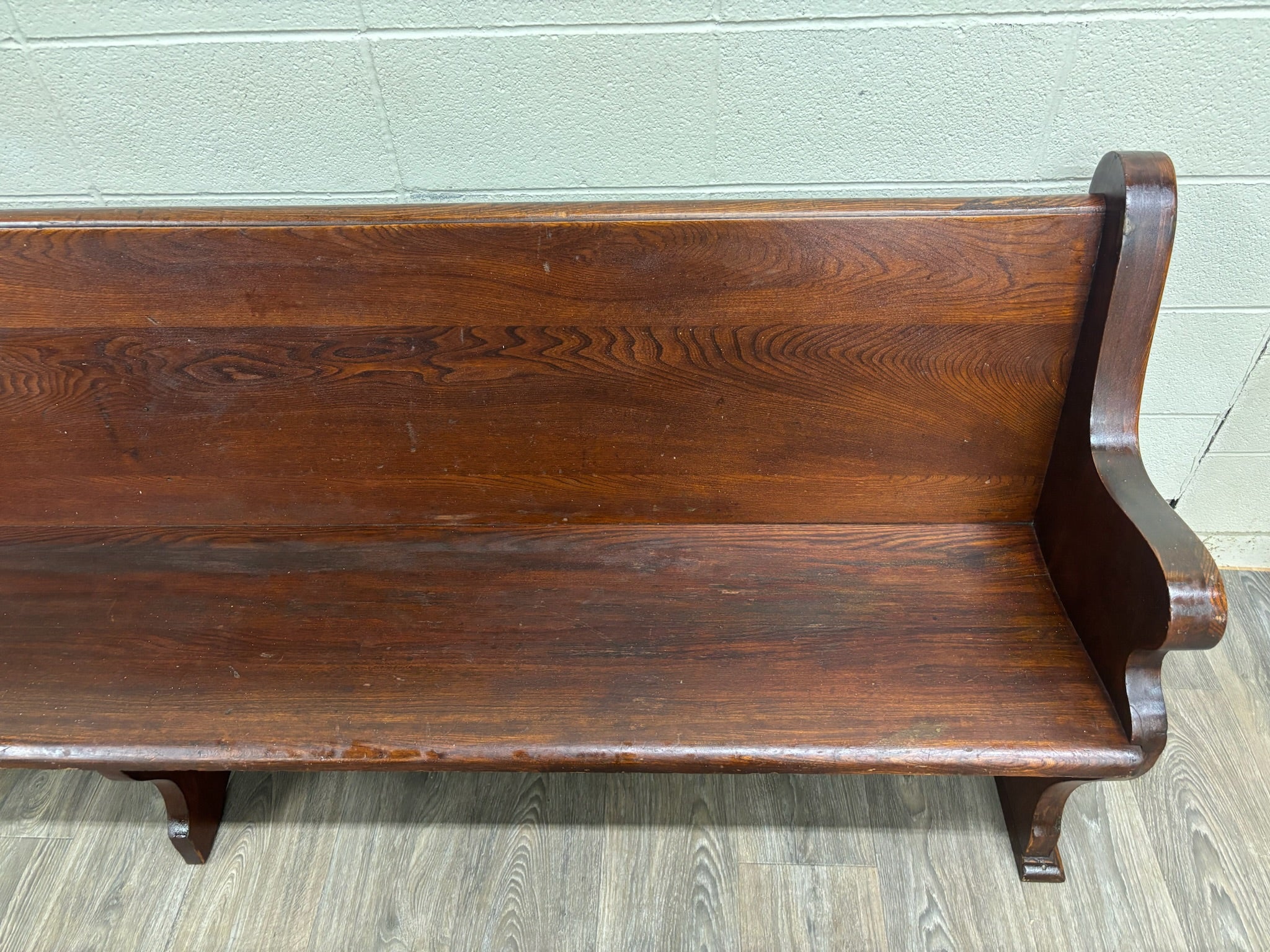 Antique American Gothic Revival 8 Ft Carved Solid Oak Church Pew
