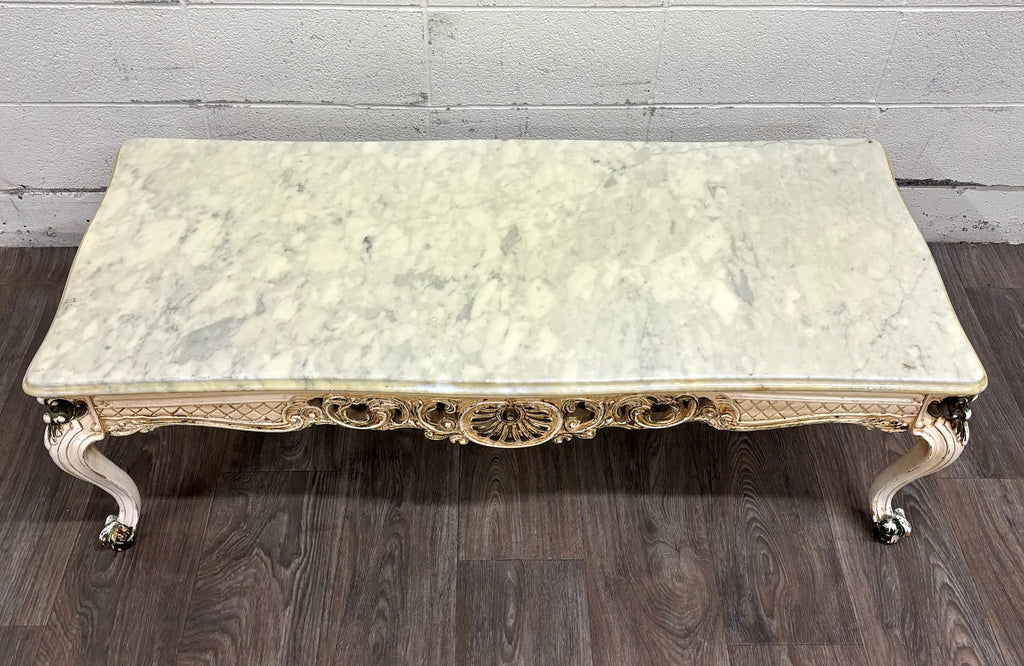 Vintage Italian Rococo Revival Marble Top Coffee Table