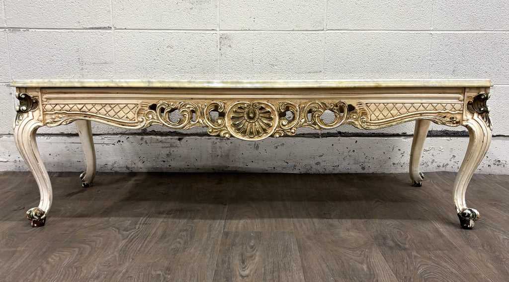 Vintage Italian Rococo Revival Marble Top Coffee Table