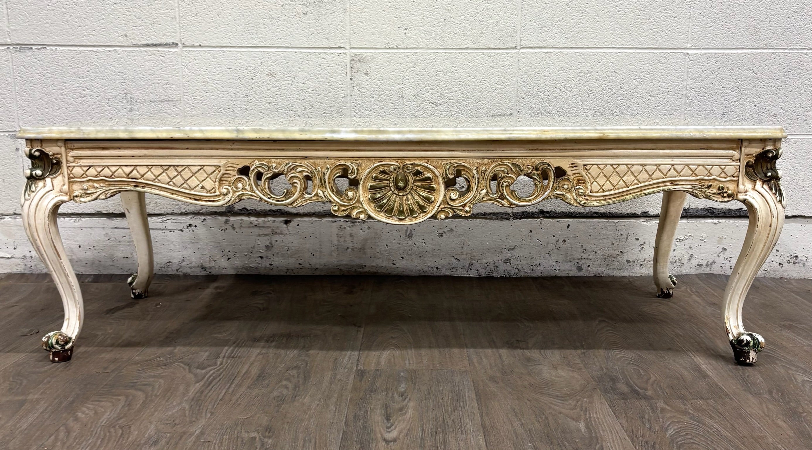 Vintage Italian Rococo Revival Marble Top Coffee Table