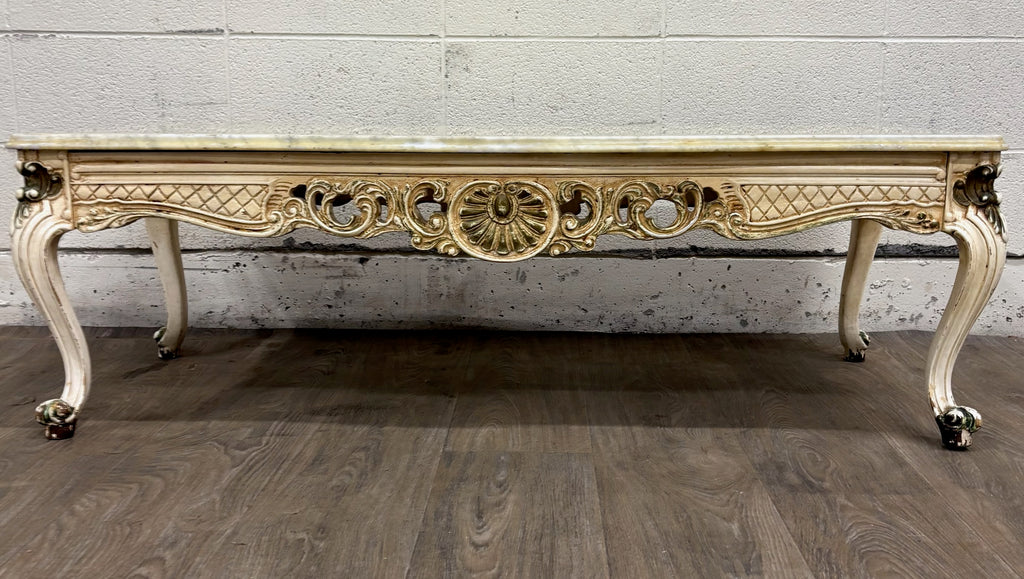 Vintage Italian Rococo Revival Marble Top Coffee Table