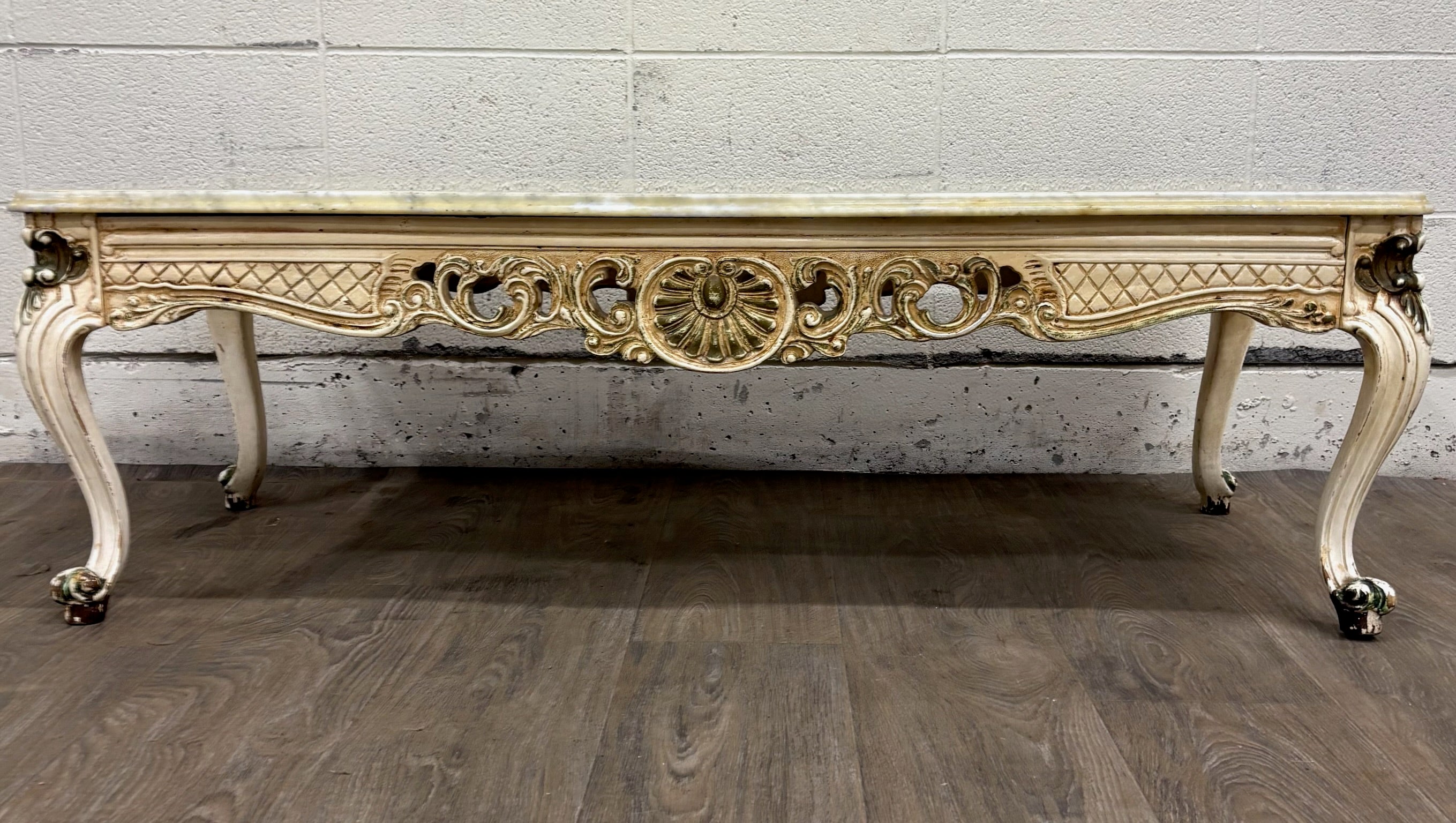 Vintage Italian Rococo Revival Marble Top Coffee Table