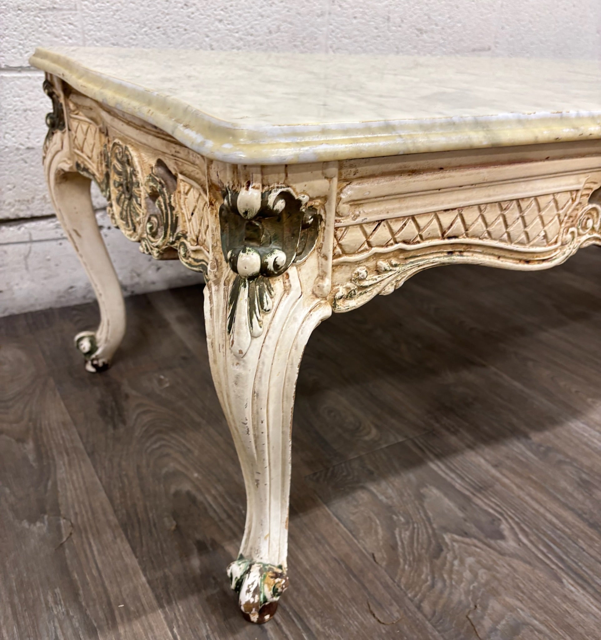Vintage Italian Rococo Revival Marble Top Coffee Table