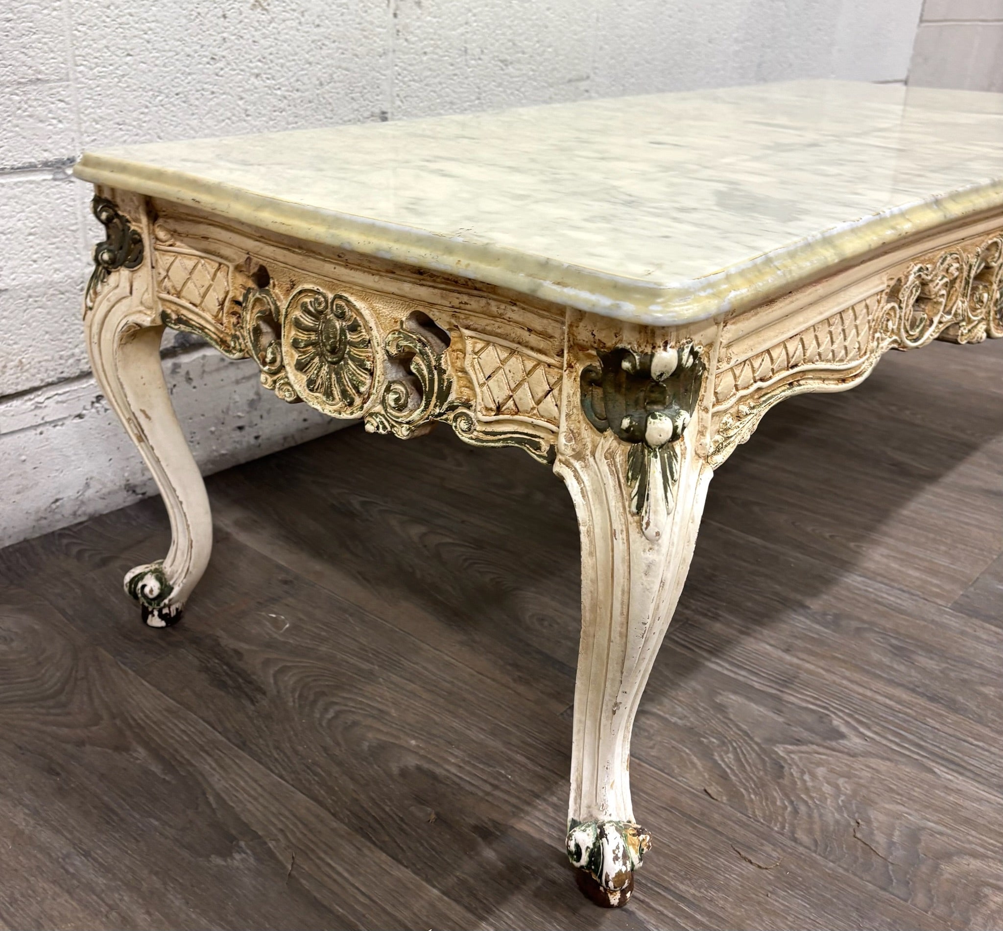 Vintage Italian Rococo Revival Marble Top Coffee Table