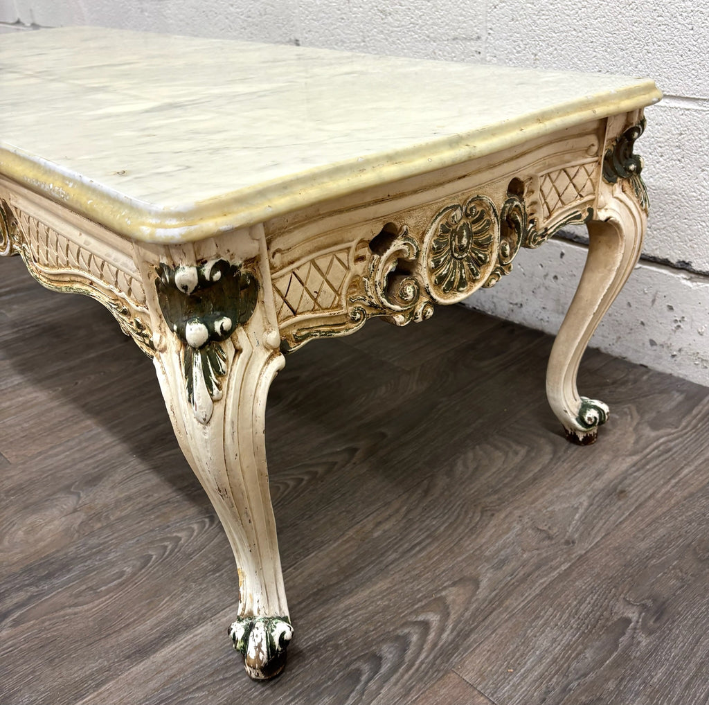 Vintage Italian Rococo Revival Marble Top Coffee Table