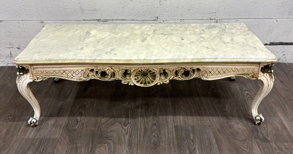 Vintage Italian Rococo Revival Marble Top Coffee Table