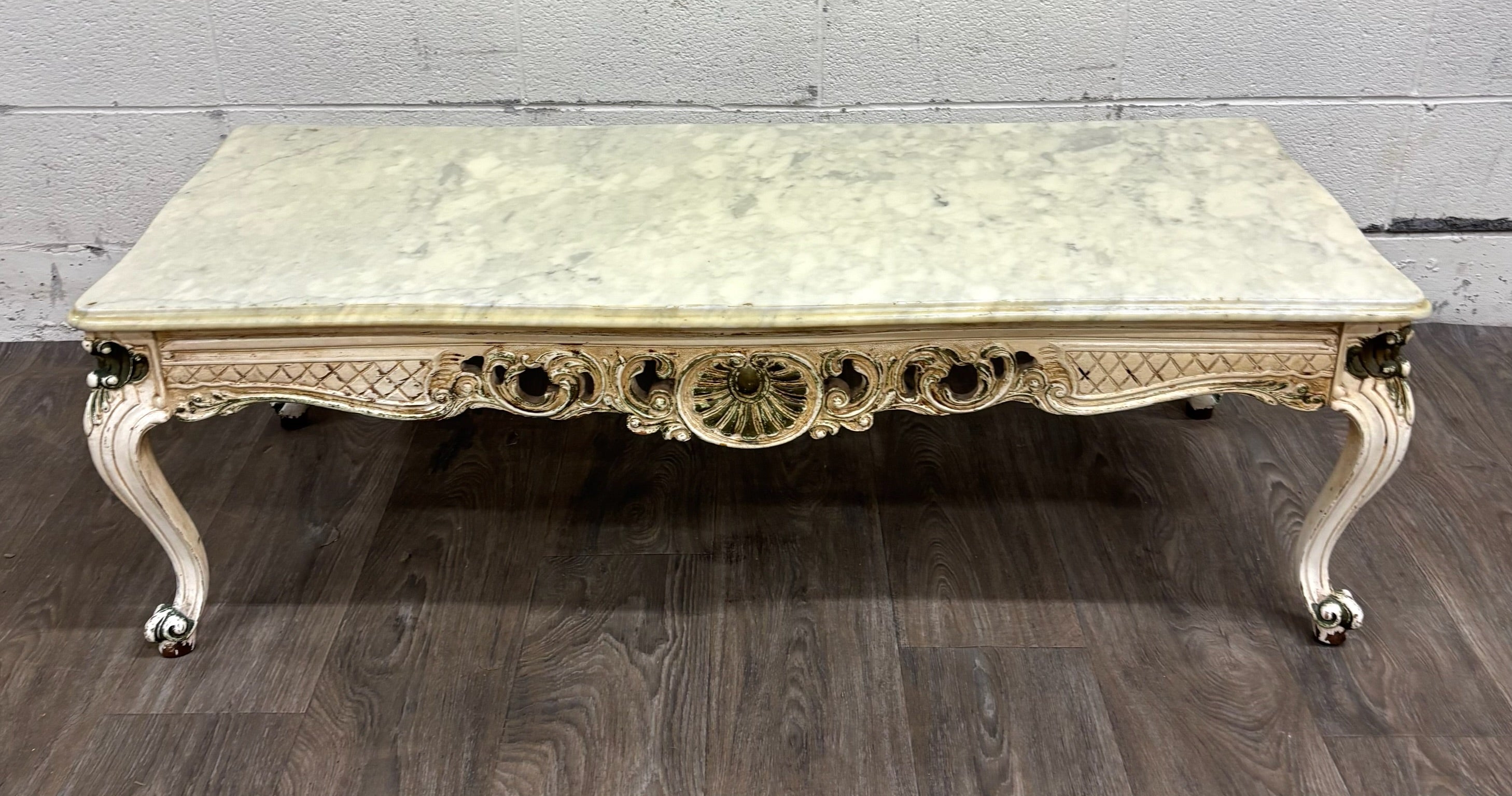 Vintage Italian Rococo Revival Marble Top Coffee Table