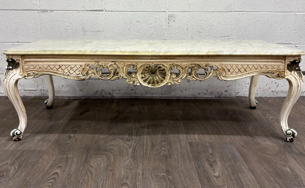 Vintage Italian Rococo Revival Marble Top Coffee Table