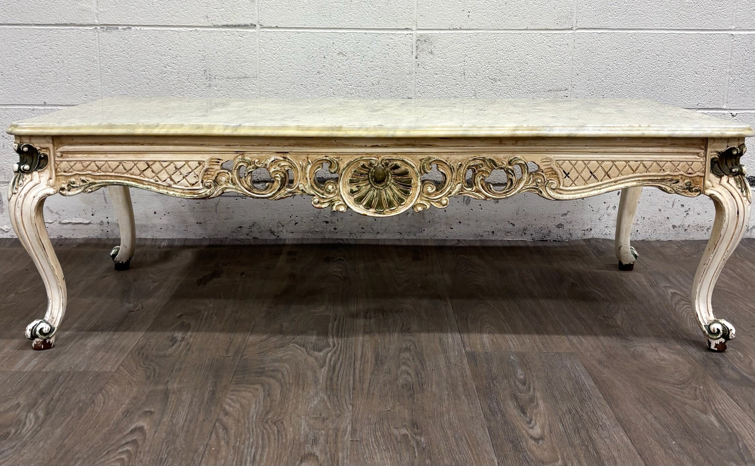 Vintage Italian Rococo Revival Marble Top Coffee Table