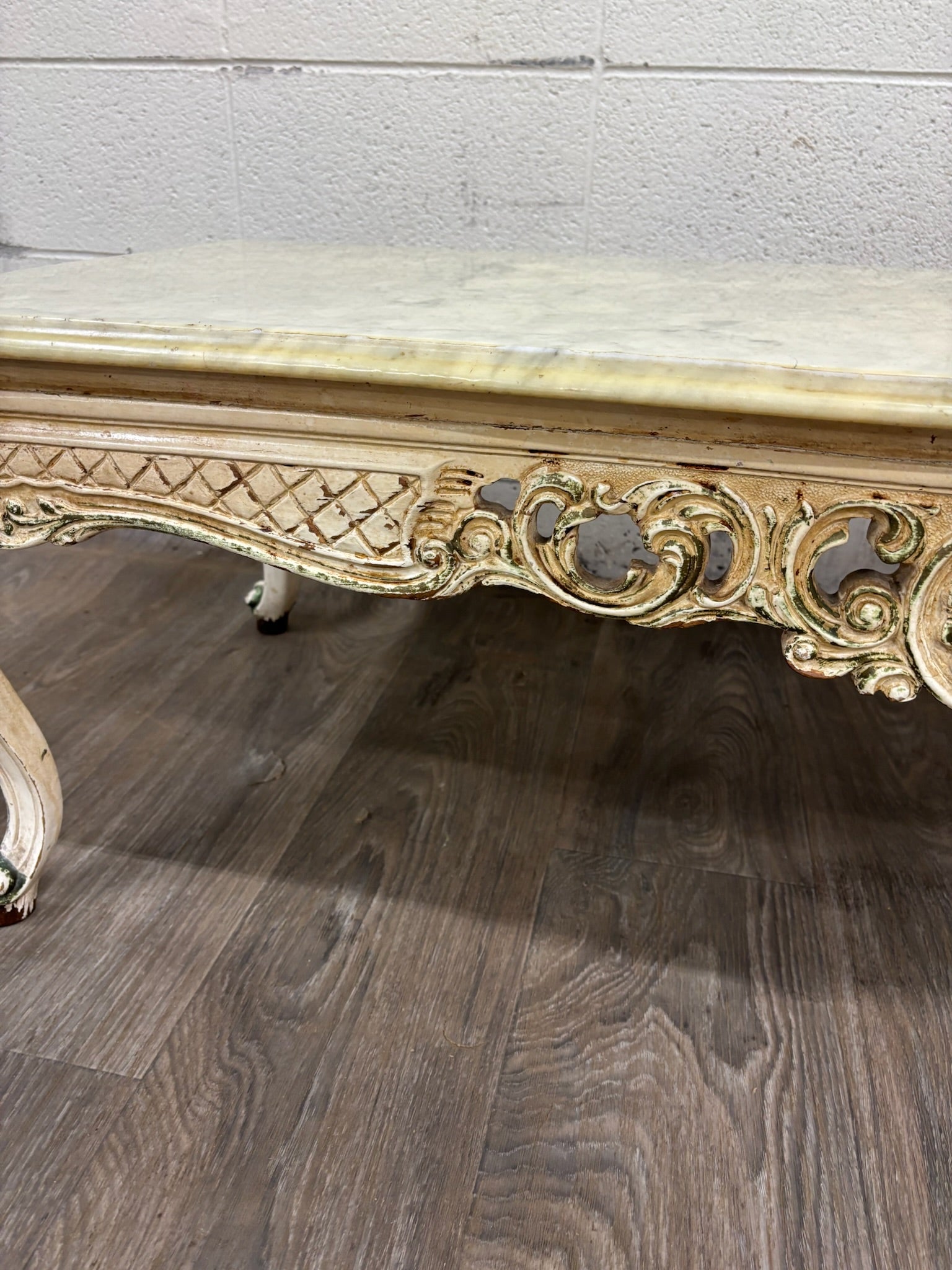 Vintage Italian Rococo Revival Marble Top Coffee Table