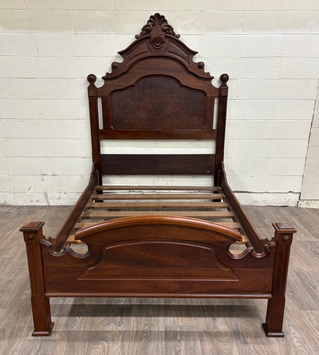 Antique Full Size Victorian Eastlake Monumental High Back Carved Walnut Bed