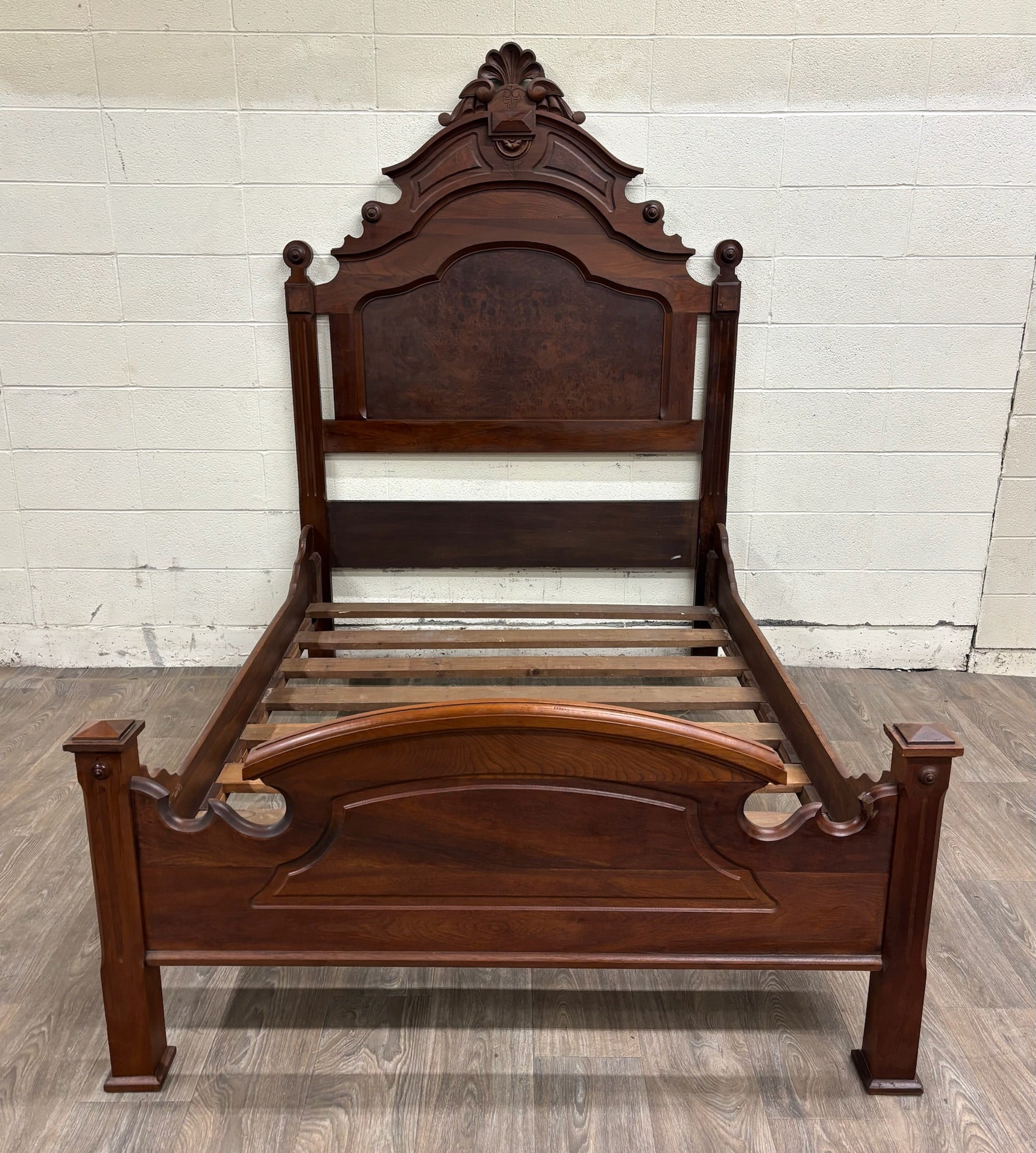 Antique Full Size Victorian Eastlake Monumental High Back Carved Walnut Bed