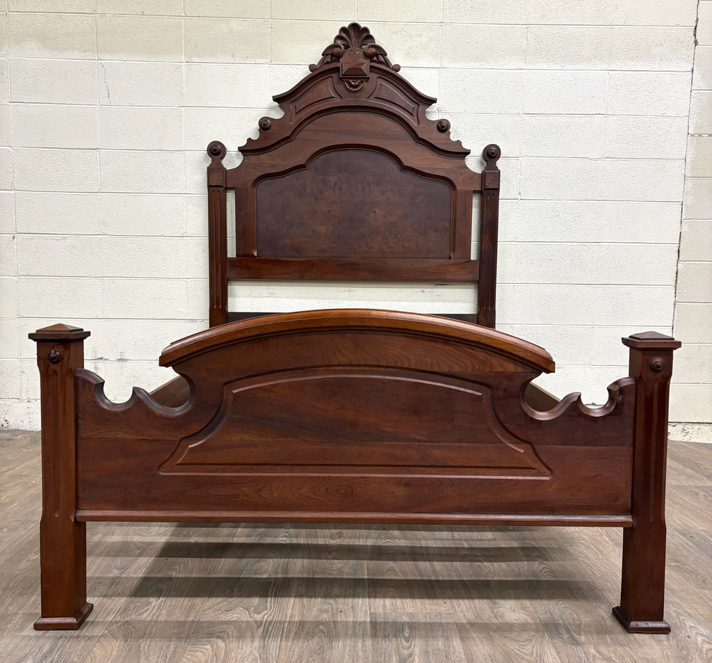 Antique Full Size Victorian Eastlake Monumental High Back Carved Walnut Bed