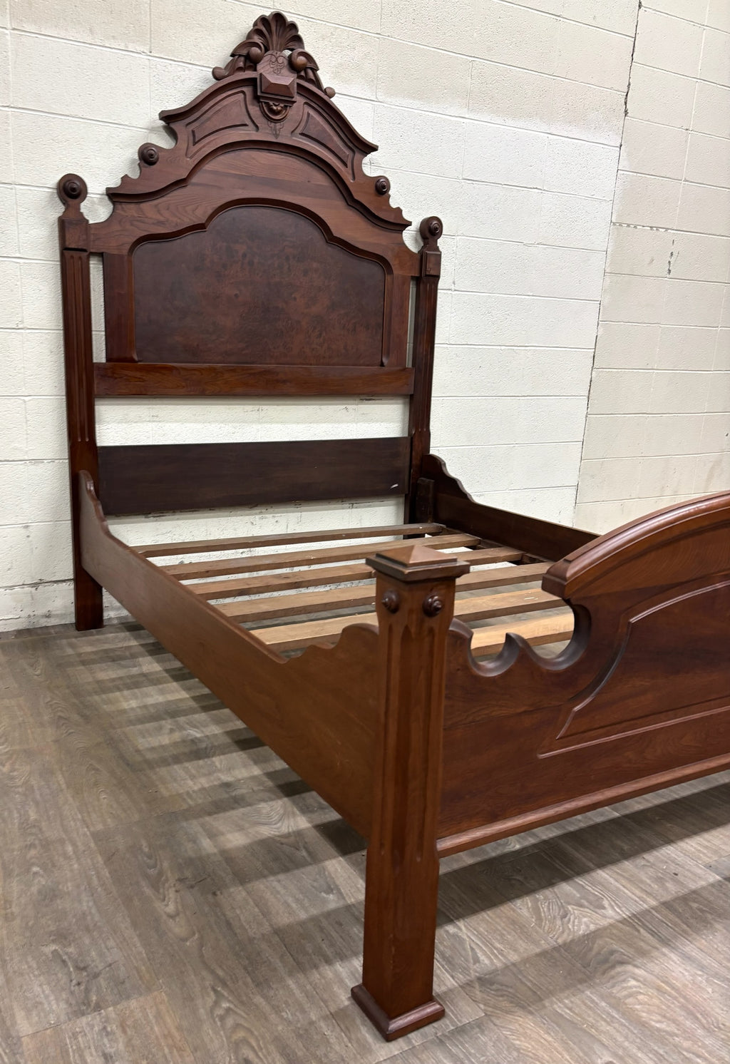 Antique Full Size Victorian Eastlake Monumental High Back Carved Walnut Bed