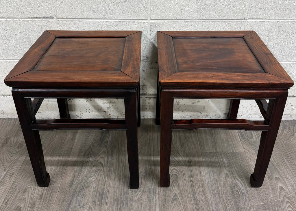 Vintage Ming Style Hong Kong Blackwood End Tables Side Tables - Pair