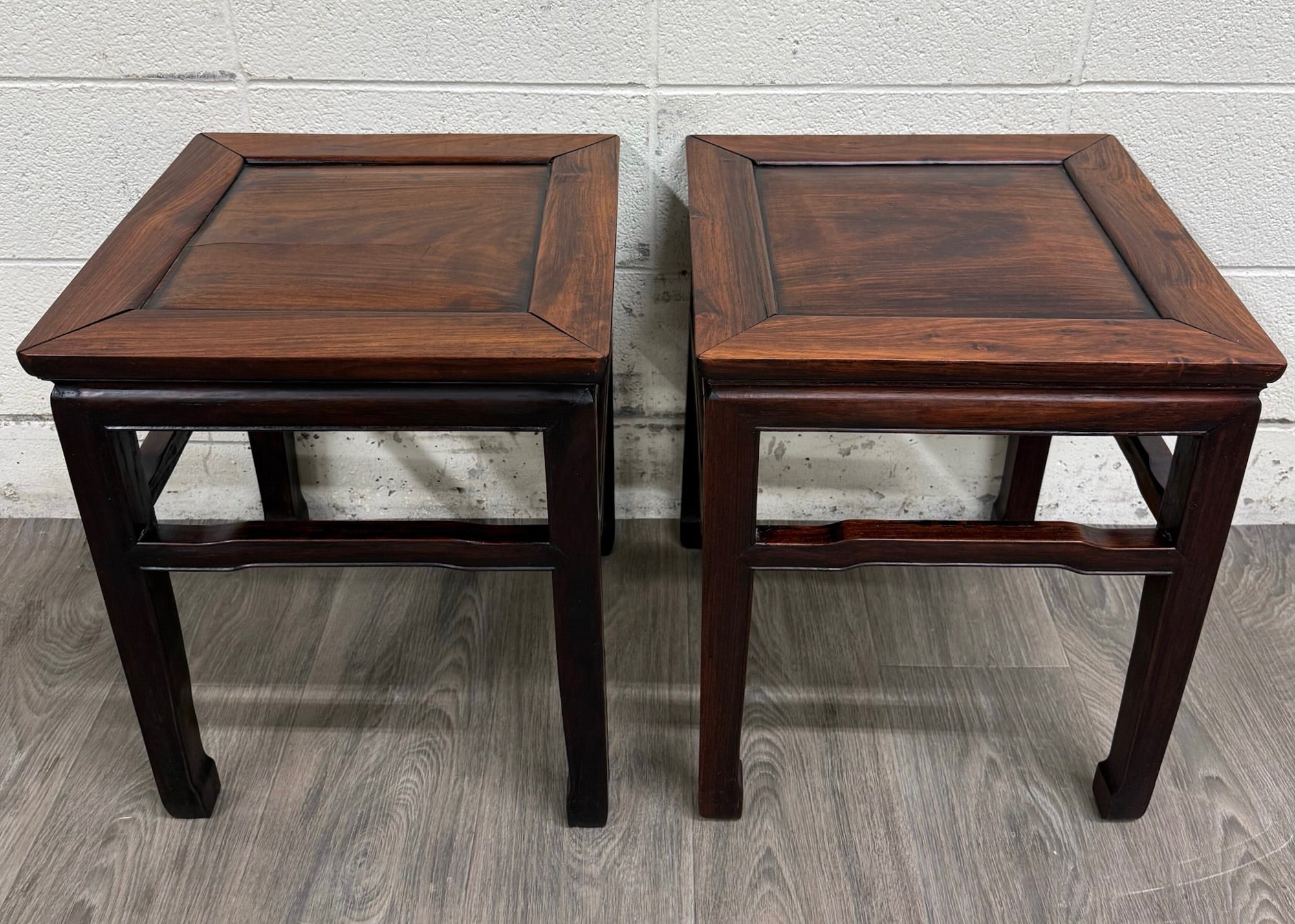 Vintage Ming Style Hong Kong Blackwood End Tables Side Tables - Pair